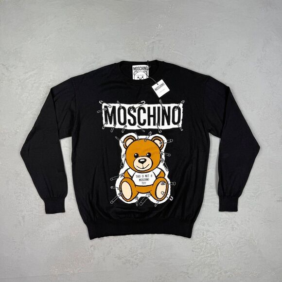 NWT Moschino "This Is Not a Moschino Toy" Black Cotton Knit Teddy Bear Sweater - Picture 1 of 5